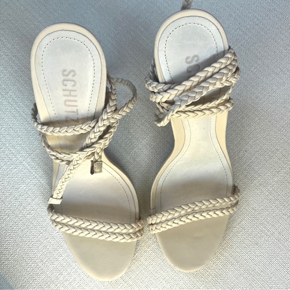 SCHUTZ Jada Braided Ankle Tie High Heel Sandals in Eggshell Sz 7 - Picture 6 of 14